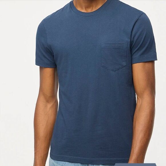 J. Crew Factory 53623 Cotton-blend washed jersey pocket tee Navy NWT - Picture 2 of 9